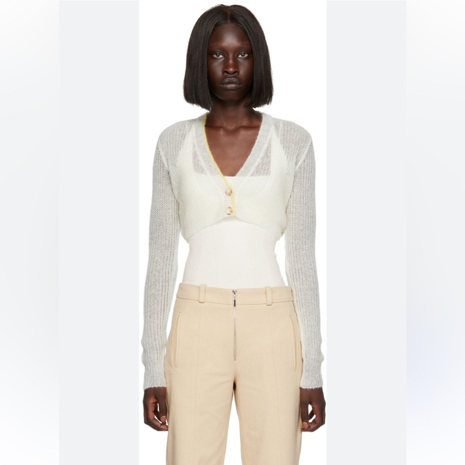 Anna October White Mohair Wool Blend Cropped Cardigan Sweater L